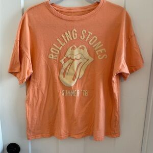 American Eagle Outfitters Orange Short Sleeve Tee with Rolling Stones Graphic